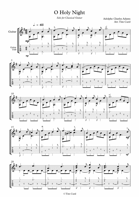 O Holy Night For Classical Guitar Sheet Music