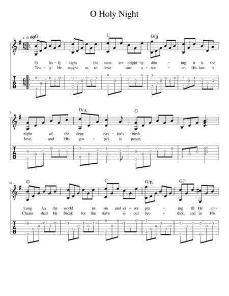 O Holy Night For Fingerstyle Guitar Tab And Notation And Lyrics Sheet Music