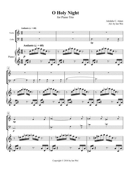 Free Sheet Music O Holy Night For Piano Trio