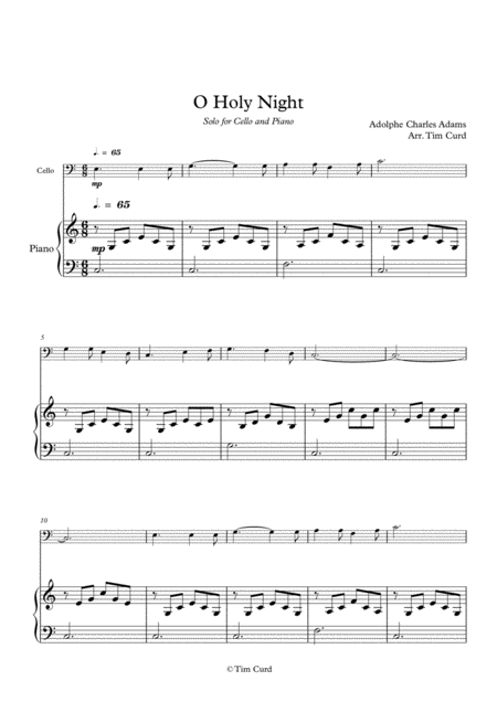 O Holy Night For Solo Cello And Piano Sheet Music