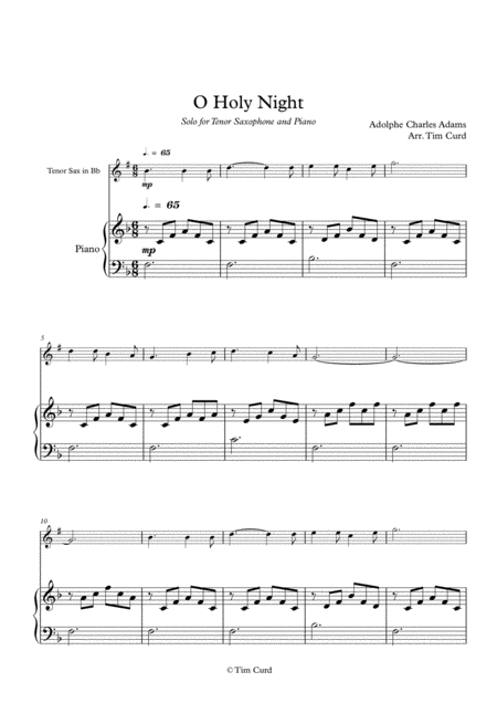 O Holy Night For Solo Tenor Saxophone In Bb And Piano Sheet Music