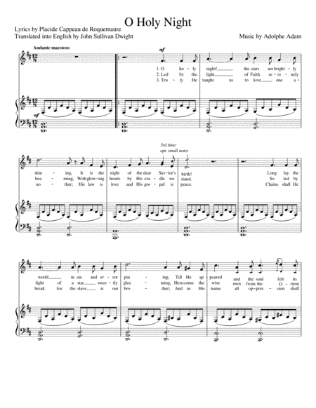 Free Sheet Music O Holy Night Original Version Medium High Voice Key D