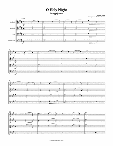 O Holy Night String Quartet Two Tonalities Sheet Music