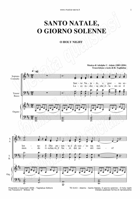 O Holy Night Testo Italiano Santo Natale O Giorno Solenne Sheet Music