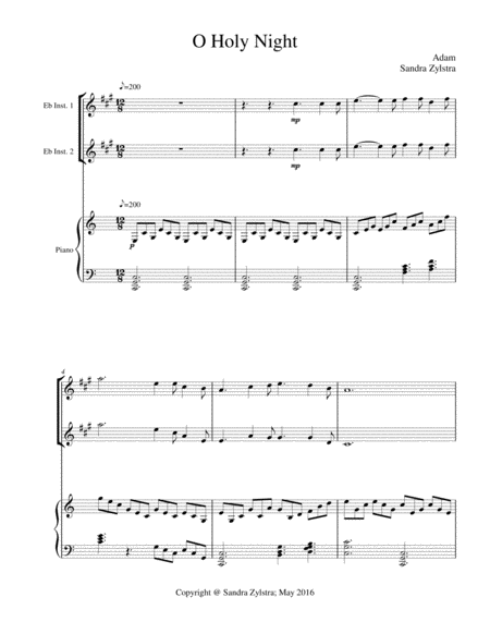 Free Sheet Music O Holy Night Treble Eb Instrument Duet