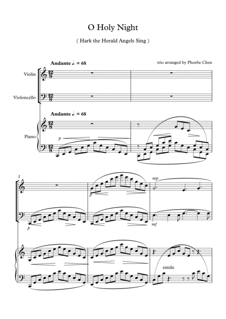 O Holy Night Trio For Piano Violin And Cello Sheet Music