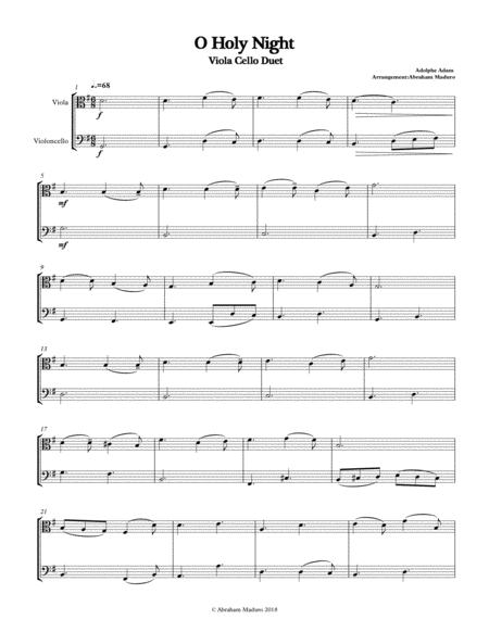 Free Sheet Music O Holy Night Viola Cello Duet Two Tonalities