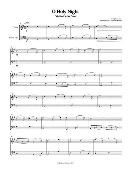 O Holy Night Violin Cello Duet Two Tonalities Sheet Music