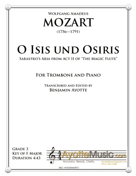 Free Sheet Music O Isis Und Osiris Trombone Or Euphonium Solo With Piano