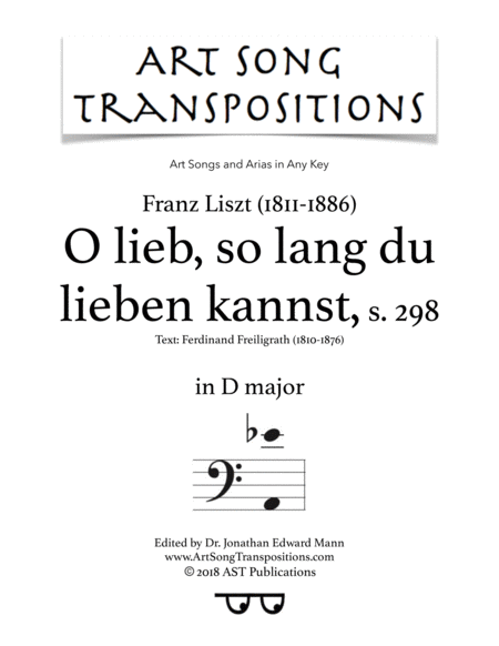 O Lieb So Lang Du Lieben Kannsts 298 D Major Bass Clef Sheet Music