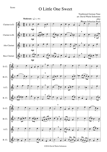 Free Sheet Music O Little One Sweet For Clarinet Quartet E Flat B Flat Alto And Bass