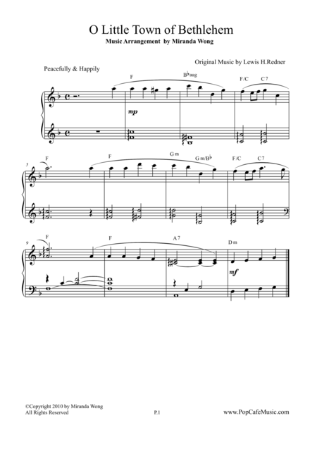 Free Sheet Music O Little Town Of Bethlehem Easy Piano Beautiful Version