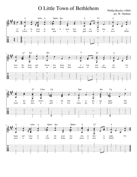 O Little Town Of Bethlehem For Easy Fingerstyle Guitar Tab Notation Lyrics Sheet Music