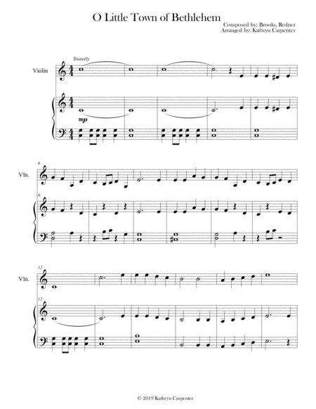 O Little Town Of Bethlehem Piano Violin Sheet Music