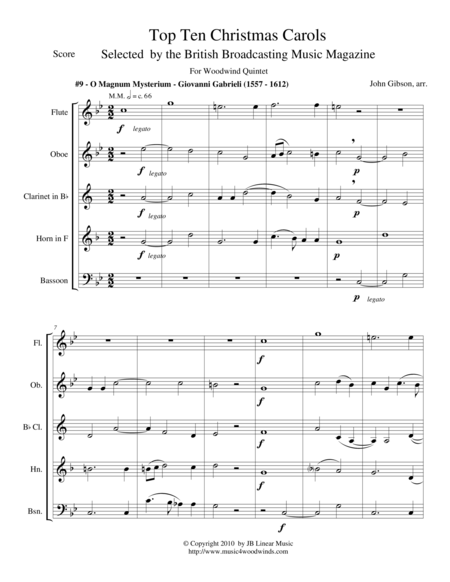 Free Sheet Music O Magnum Mysterium By Gabrieli For Woodwind Quintet