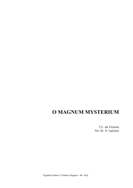 Free Sheet Music O Magnum Mysterium De Victoria Arr For Organ