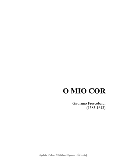 O Mio Cor For Soprano Or Tenor And Cembalo Sheet Music