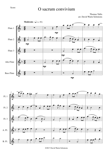 O Sacrum Convivium For Flute Quintet Sheet Music