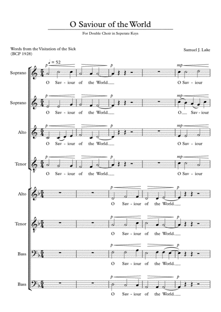 Free Sheet Music O Saviour Of The World Ssat Atbb