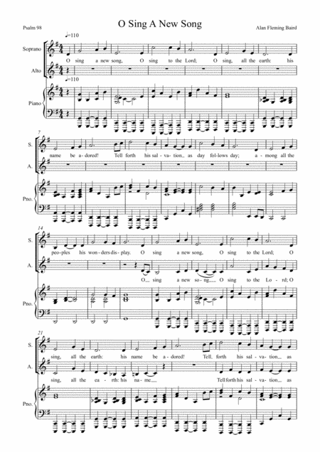 Free Sheet Music O Sing A New Song