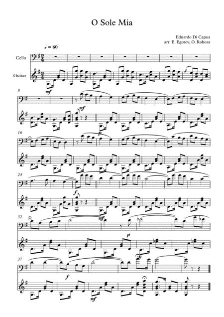 O Sole Mio Eduardo Di Capua For Cello Guitar Sheet Music