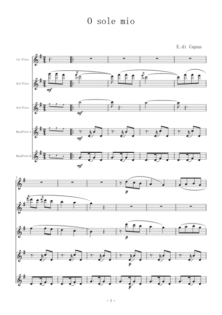 O Sole Mio For Flute Quintet Sheet Music