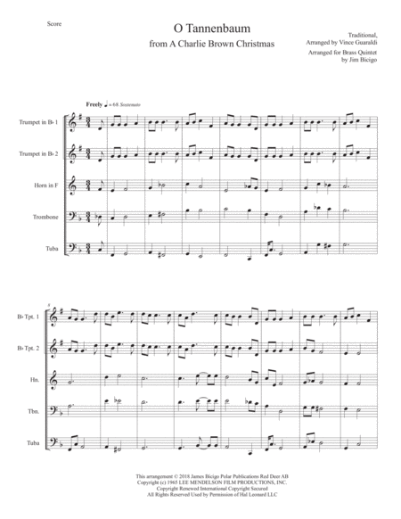 Free Sheet Music O Tannenbaum From A Charlie Brown Christmas