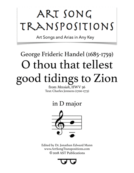 Free Sheet Music O Thou That Tellest Good Tidings To Zion D Major