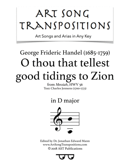 O Thou That Tellest Good Tidings To Zion D Major Sheet Music