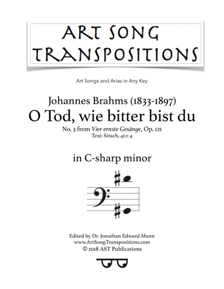 O Tod Wie Bitter Bist Du Op 121 No 3 C Sharp Minor Bass Clef Sheet Music