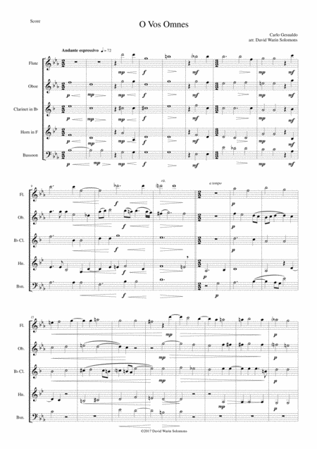 O Vos Omnes Arranged For Wind Quintet Sheet Music