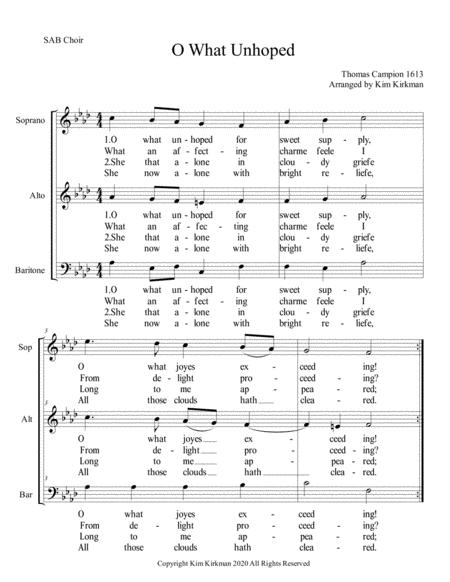 Free Sheet Music O What Unhoped Madrigal By Campion Sab