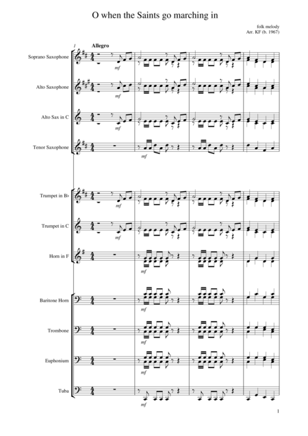 Free Sheet Music O When The Saints