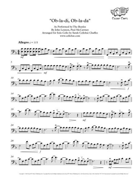 Free Sheet Music Ob La Di Ob La Da Solo Cello Beatles Arr Cellobat