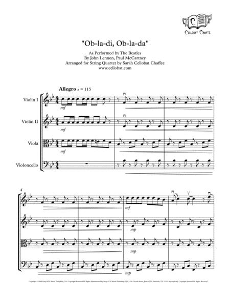 Free Sheet Music Ob La Di Ob La Da String Quartet Beatles Arr Cellobat