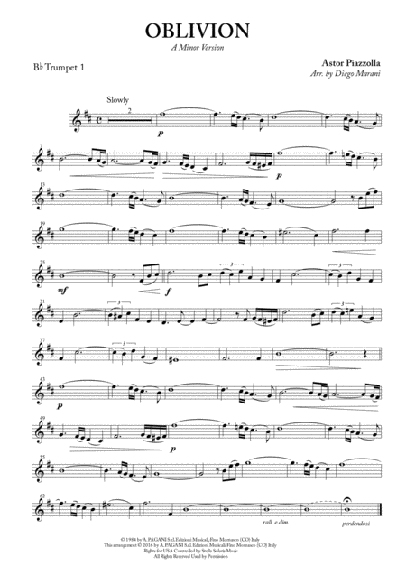 Oblivion For Brass Quartet Sheet Music