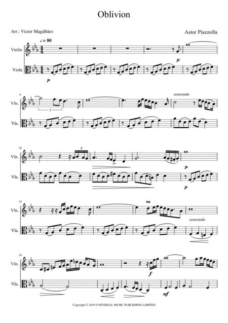 Oblivion Violin And Viola Duet Sheet Music