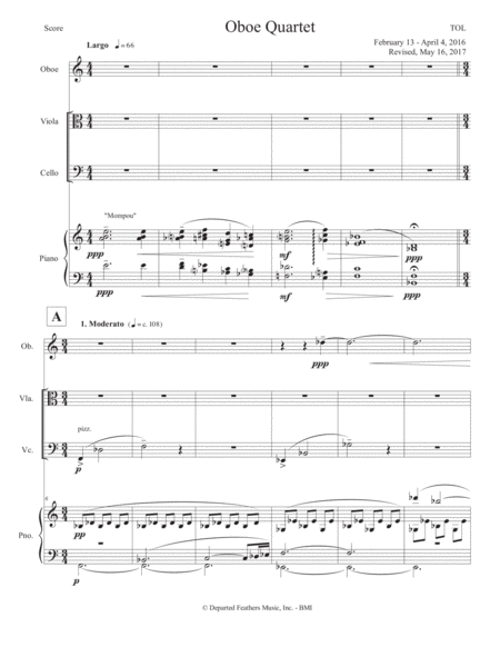 Free Sheet Music Oboe Quartet 2016 For Oboe Viola Cello And Piano