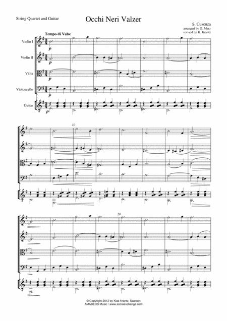 Free Sheet Music Occhi Neri Valzer Black Eyes Italian Waltz For String Quartet And Guitar