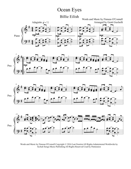 Free Sheet Music Ocean Eyes Piano Solo