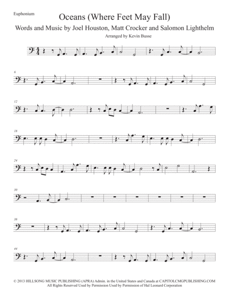 Free Sheet Music Oceans Easy Key Of C Euphonium