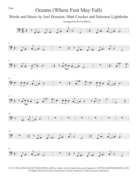 Oceans Easy Key Of C Tuba Sheet Music