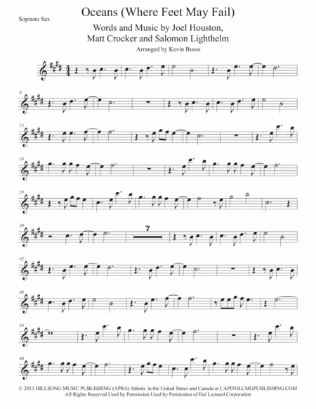 Free Sheet Music Oceans Original Key Soprano Sax