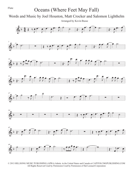 Free Sheet Music Oceans Where Feet May Fail Flute