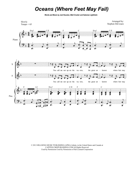 Oceans Where Feet May Fail For Vocal Quartet Satb Sheet Music