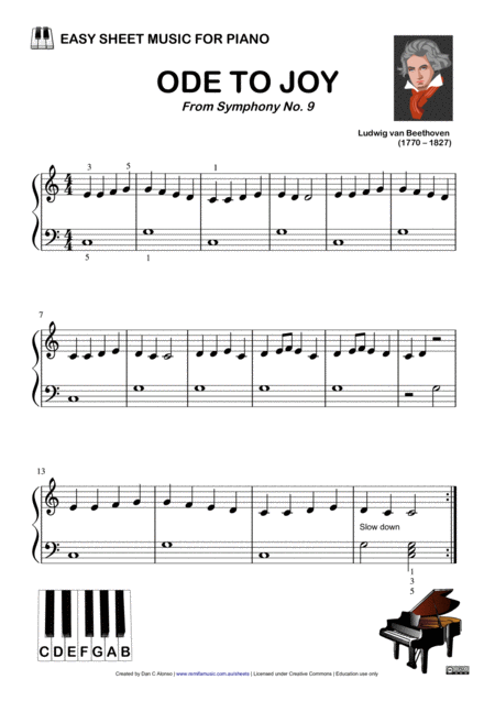 Ode To Joy 4 Easy Versions Sheet Music