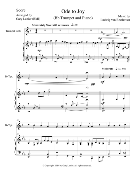 Free Sheet Music Ode To Joy Bb Trumpet Piano And Trumpet Part Joyful Joyful We Adore Thee