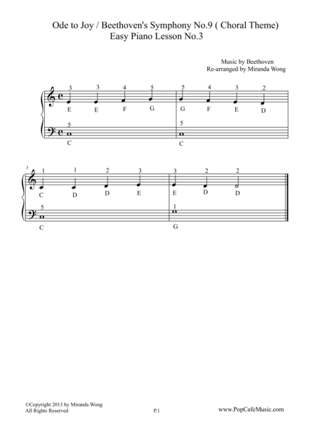 Ode To Joy Easy Piano Lesson No 3 Sheet Music