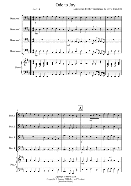 Ode To Joy For Bassoon Quartet Sheet Music