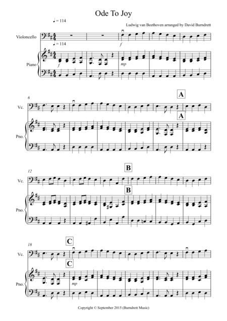 Ode To Joy For Cello And Piano Sheet Music